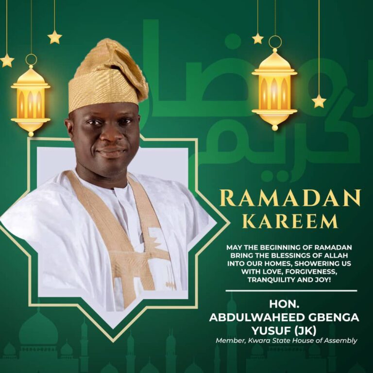 Hon. Abdulwaheed Gbenga Yusuf JK Extends Ramadan Greetings to Constituents Hon. Abdulwaheed Gbenga Yusuf JK Extends Ramadan Greetings to Constituents Hon. AbdulWaheed Gbenga Yusuf (JK), the member representing Eesa/Shawo/Igboidun Constituency in the Kwara State House of Assembly, has extended his heartfelt Ramadan greetings to his constituents and Muslims worldwide.