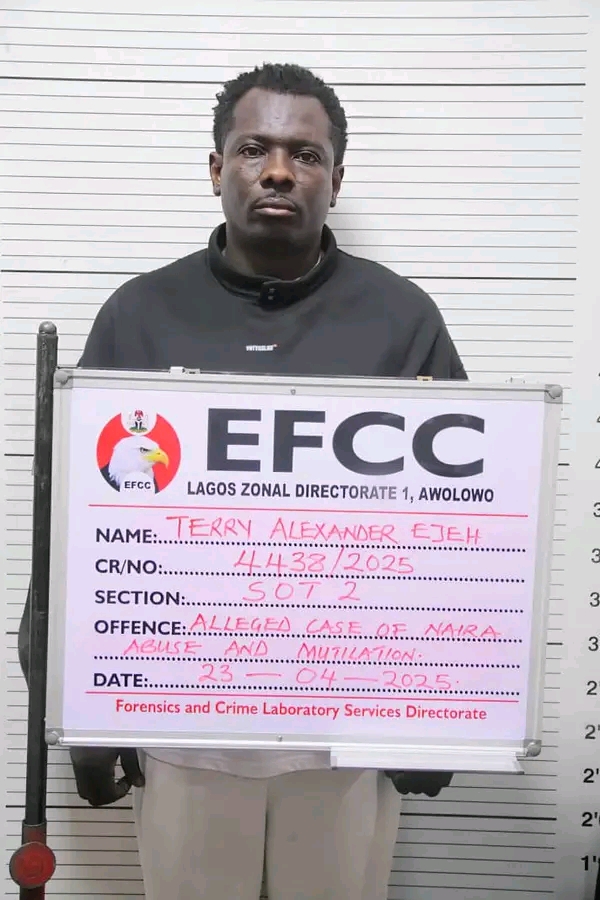 Court Remands Musician, Terry Apala for Alleged Naira Mutilation in Lagos Justice Akintayo Aluko of the Federal High Court sitting in Ikoyi, Lagos, on Friday, April 25, 2025, remanded a musician, Terry Alexander Ejeh, otherwise known as Terry Apala, in a Correctional Centre for alleged mutilation of the Naira notes. He was arraigned by the Lagos Zonal Directorate 1 of the Economic and Financial Crimes Commission, EFCC, on Friday, April 25, 2025, on a one-count charge of mutilating the Naira notes. The charge reads: “That you, TERRY ALEXANDER EJEH, on the 5th day of January, 2025, at La Madison Place, Oniru, within the jurisdiction of this Honourable Court, whilst dancing during a social event, tampered with Naira notes issued by the Central Bank of Nigeria by marching on the same and you thereby committed an offence contrary to and punishable under Section 21(1) of the Central Bank of Nigeria Act, 2007.” He pleaded not guilty to the offence when it was read to him. In view of his plea, the prosecution counsel, S.I. Suleiman, prayed for a trial date and also urged the court to remand him in a Correctional Centre. The defence counsel, Felix Nwabuda, informed the court of a bail application dated April 23, 2025 and prayed the court for a short date for the hearing of the application. “ Whilst praying the court for a short date for the hearing of the bail application, I will be craving the indulgence of the court to release the defendant to the defence. “We undertake to produce him in court. He will not evade hearing. He came in from the United Kingdom on April 23, 2025; and on the invitation of the EFCC, he came on his own.” The prosecution counsel, however, opposed the application, saying, “ the application is alien and unheard of.” “I urge the court to afford us the opportunity to look at the application and respond properly so that the court can make a well -informed ruling,” he said. In a short ruling, Justice Aluko refused the application of the defence. Justice Aluko adjourned till May 5, 2025 and ordered the remand of the defendant in the Ikoyi Correctional Centre pending the determination of the bail application.