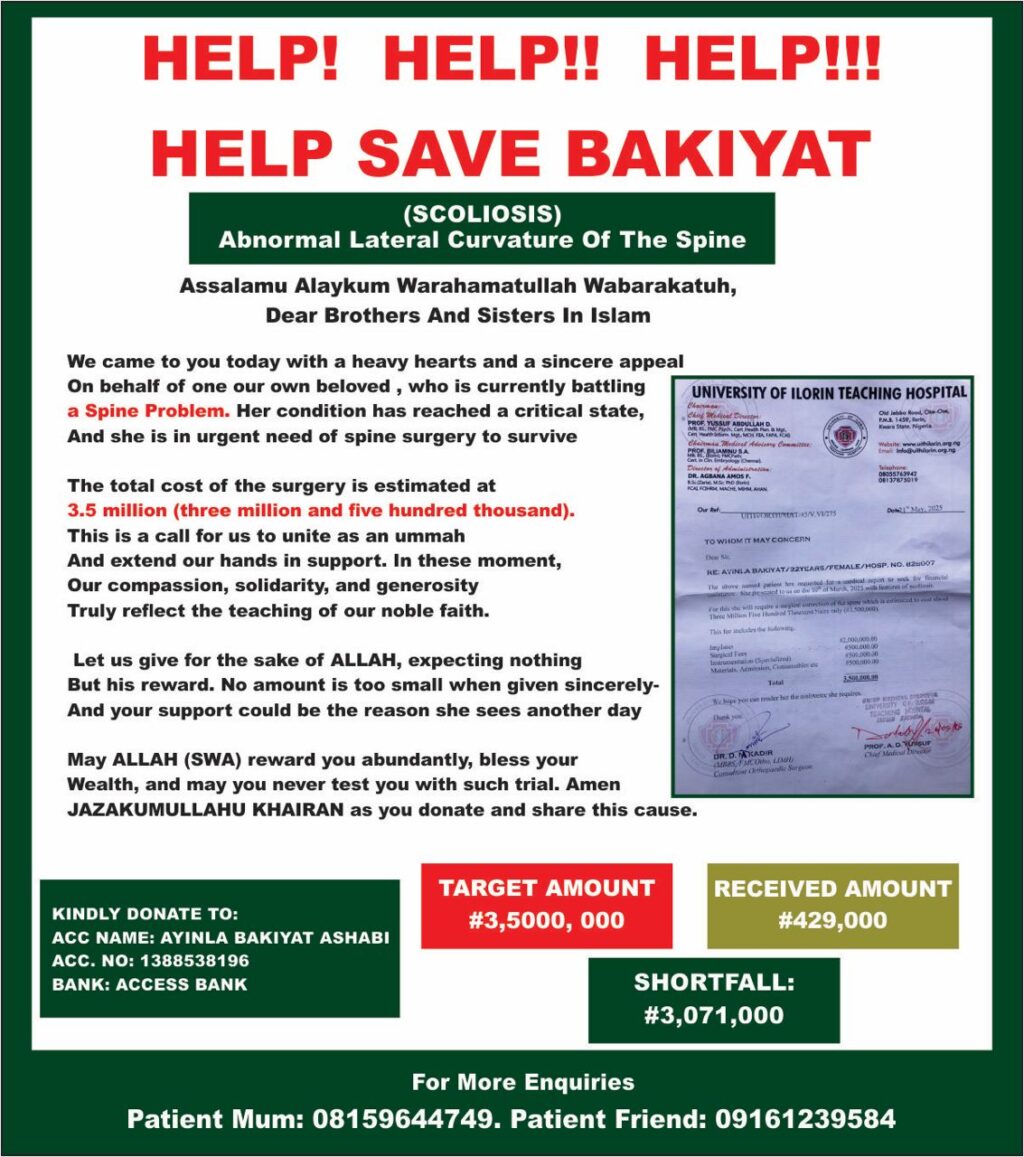 FIBSU National Launches Emergency Fundraiser For UNILORIN Student’s Life-Saving Surgery