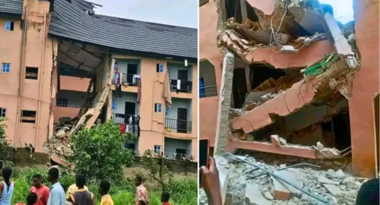 3-Storey Student Lodge Partially Collapses Near AE-FUNAI, No Casualties Reported A section of Pentagon Lodge, a privately-owned three-storey building housing students of Alex Ekwueme Federal University, Ndufu-Alike, Ikwo (AE-FUNAI), Ebonyi State, collapsed on Friday afternoon. Preliminary reports indicate that the structure had shown visible signs of structural distress, including cracks, prior to the incident—prompting some students to vacate the premises as a precaution. While no fatalities or injuries have been confirmed at the time of filing this report, several students’ belongings remain trapped inside, particularly those of occupants who had travelled. Pentagon Lodge reportedly comprises five blocks, with the collapse affecting part of one block. The Public Relations Officer of AE-FUNAI, Elom Iyke Ubochi, confirmed the development in a statement issued in Abakaliki on Saturday. He expressed relief that the incident occurred during lecture hours, noting that most students were likely on campus at the time, thus averting a potential tragedy. “From information available to us, no casualties have been recorded. The incident happened during school hours when students were attending lectures or other academic engagements. Unfortunately, some students’ personal effects were affected,” Ubochi stated. He further advised affected students residing in the privately managed facility to formally report their losses to the Dean of Student Affairs for appropriate documentation and intervention by the university management.