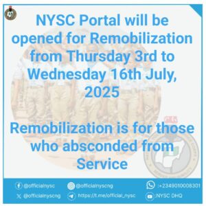 NYSC Opens Portal For Remobilisation