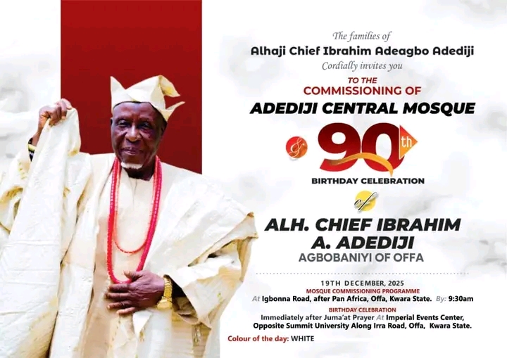 Chief Gbobaniyi of Offa, Alhaji Ibrahim Adeagbo Adediji To Mark 90th Birthday December 19