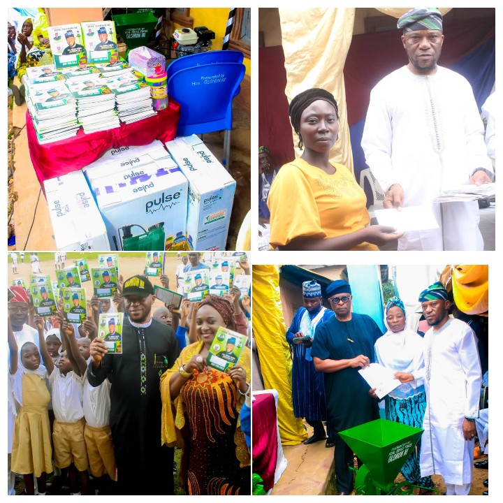 Offa Council Majority Leader, Hon. Ishaq Yunus ‘Olohun Ni’ Doles Out Solar Streetlights, Grinding Machines, Sprayers, 1,000 Books, Cash Support, Others